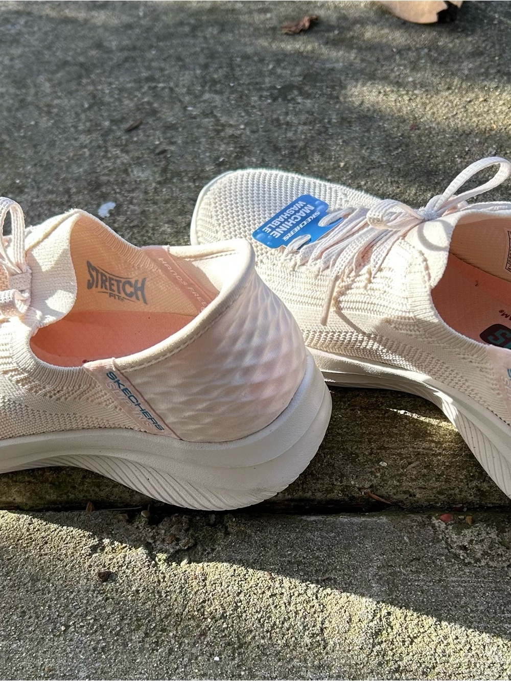 Skechers Women’s Light Beige Knit Lace-Up Slip-On Sneakers - Picture 4 of 5